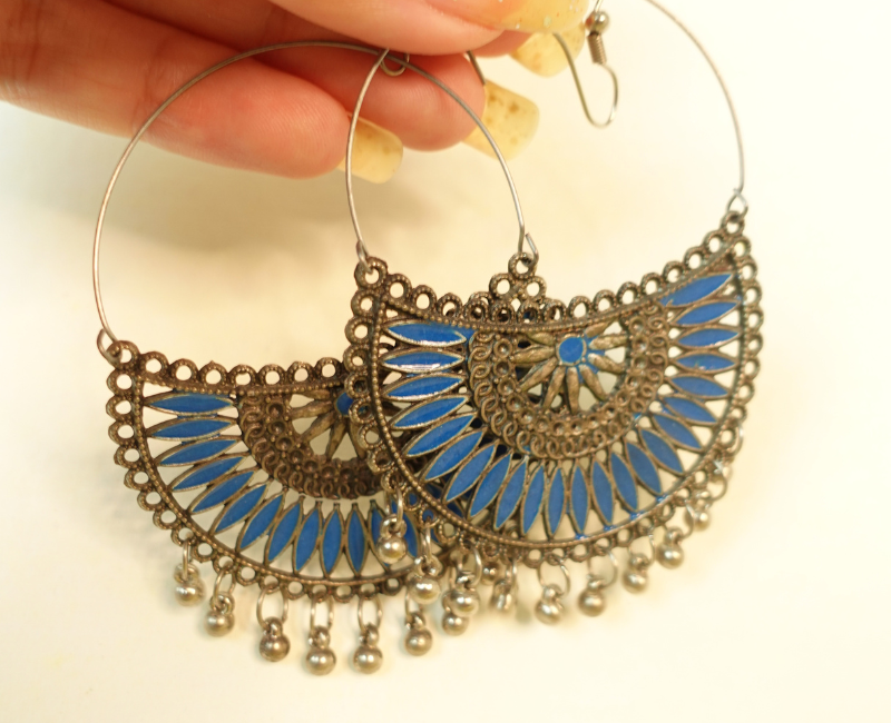 Lightweight Hoops with Blue Enamel Oxidized Finish