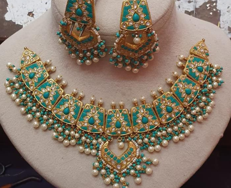 Meenakari and Kundan Set in Turquoise Blue